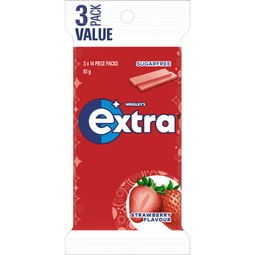 EXTRA Strawberry Sugar Free Chewing Gum 3 Pack 81g image