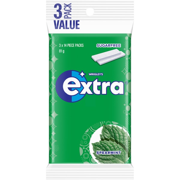 Extra Spearmint Sugar Free Chewing Gum 3 Pack 81g