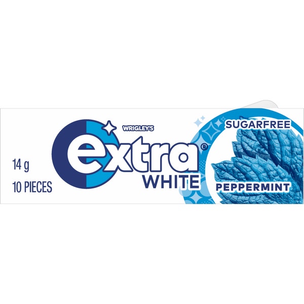 EXTRA WHITE Peppermint Sugar Free Chewing Gum 10 Piece 14g