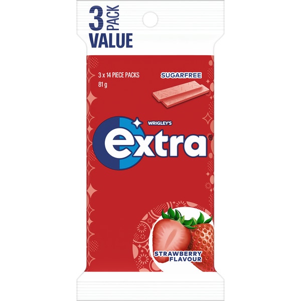 EXTRA Strawberry Sugar Free Chewing Gum 3 Pack 81g
