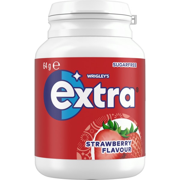 EXTRA STRAWBERRY FLAVOUR Sugarfree Chewing Gum Bottle 64 g