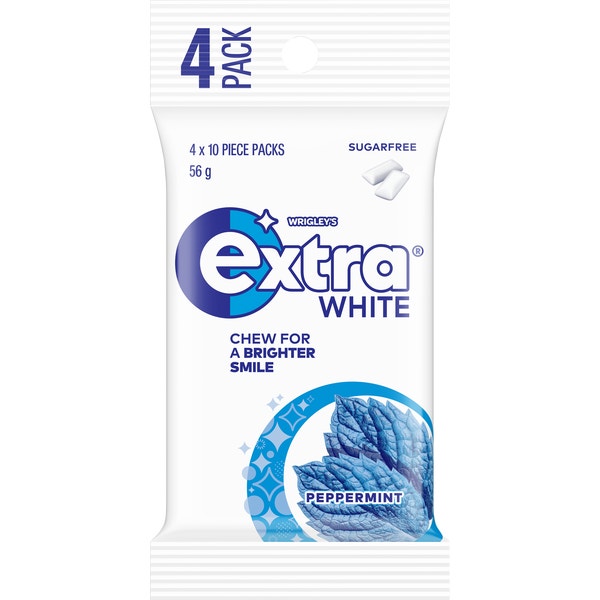 EXTRA WHITE PEPPERMINT Sugarfree Chewing Gum 4 x 10 Pieces 56 g