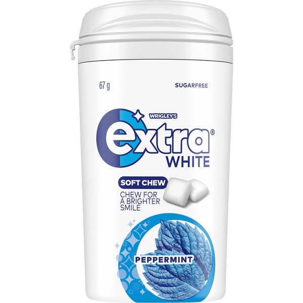 EXTRA WHITE SOFT CHEW PEPPERMINT Sugarfree Chewing Gum Bottle 67g