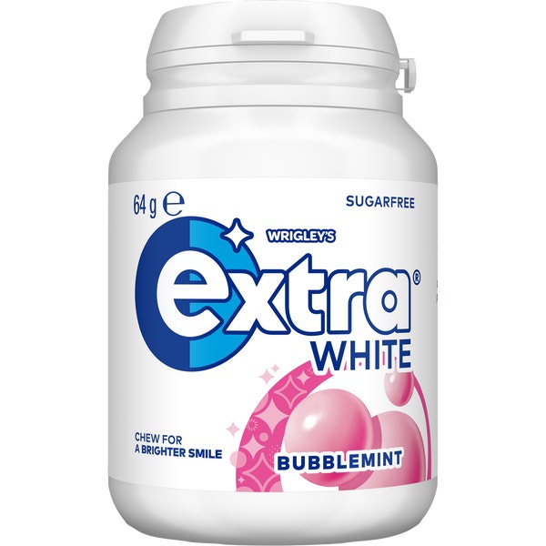 EXTRA WHITE BUBBLEMINT Sugarfree Chewing Gum Bottle 64 g