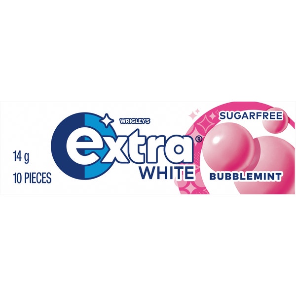 EXTRA WHITE BUBBLEMINT Sugarfree Chewing Gum 10 Pieces 14 g