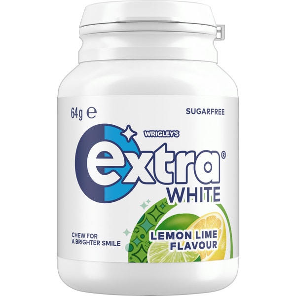 Extra White Lemon Lime Sugar Free Chewing Gum Bottle 64g