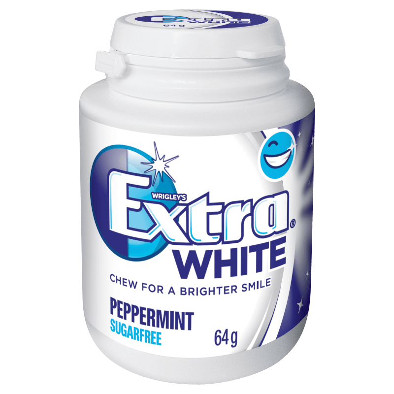 EXTRA WHITE PEPPERMINT Sugarfree Chewing Gum Bottle 64 g Extra