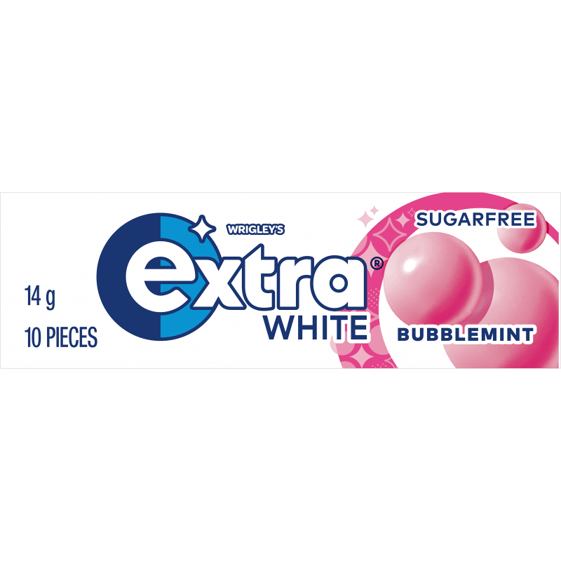 EXTRA WHITE BUBBLEMINT Sugarfree Chewing Gum 10 Pieces 14 g Extra